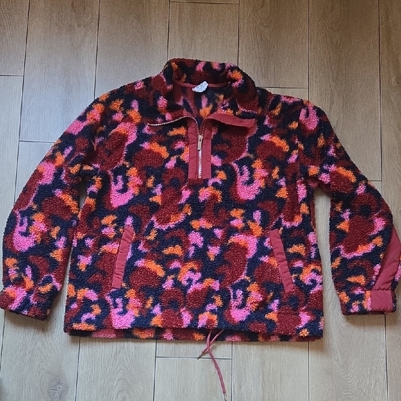 NWOT SAGE Collective Women's Red Faux Shearling Pullover Quarter Zip Sz L - Picture 2 of 9